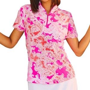 IBKUL Pascha Mock Neck Top Pink Coral Women’s Golf L NEW